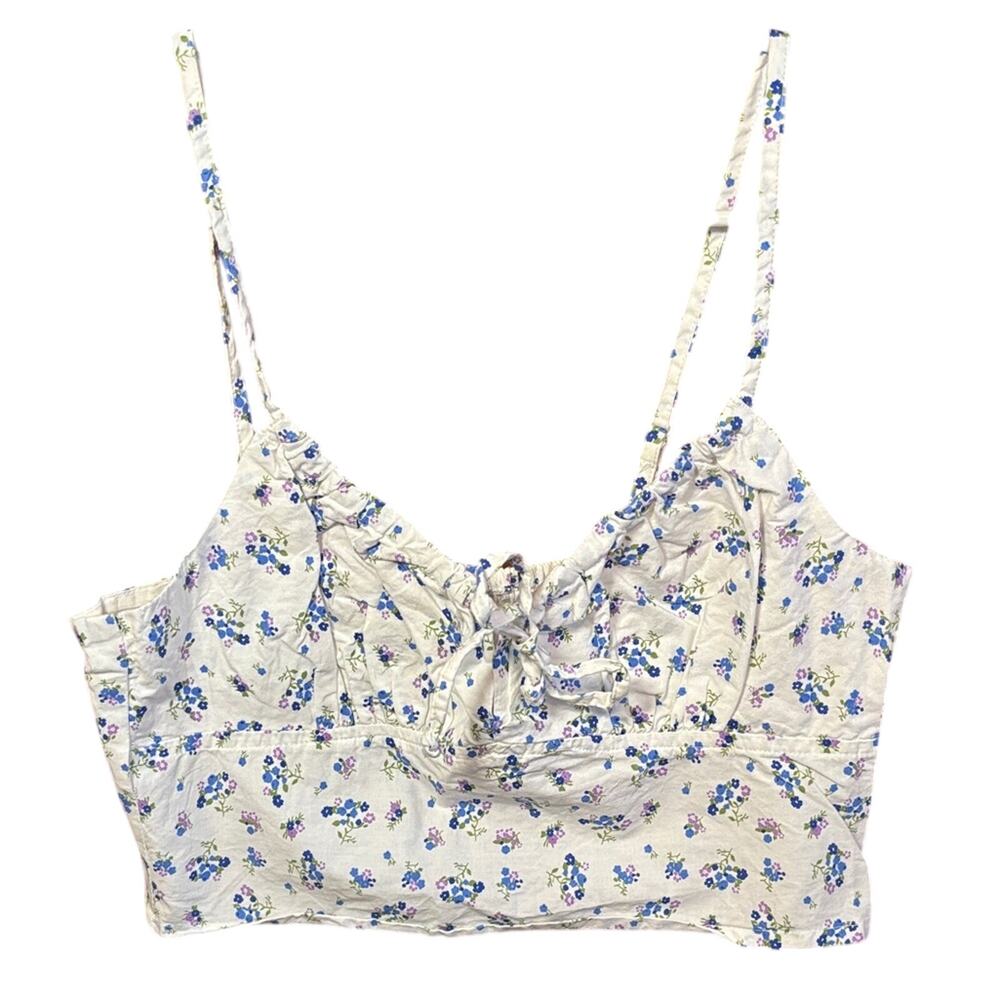 Sky & Sparrow Floral Crop Top Lace Up Bustier Cami Smocked M